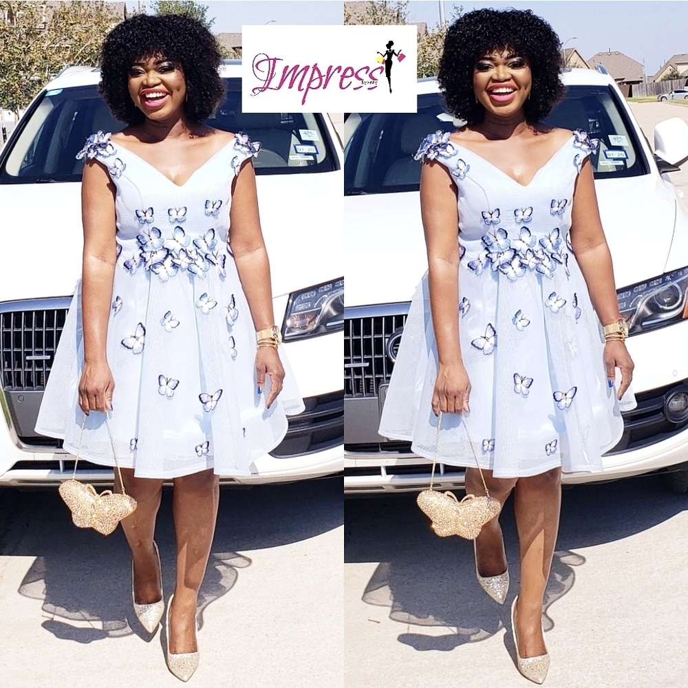 imPRESS White and Blue A-Line Midi Dress